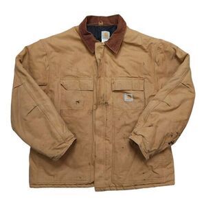 Vintage Carhartt‎ Chore Duck Canvas Paint Splatter Work Jacket Mens 48 USA Made